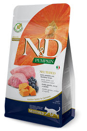 Farmina N&D Pumpkin Neutered Cordero y calabaza para gatos adultos esterilizados, saco de 1,5 kg