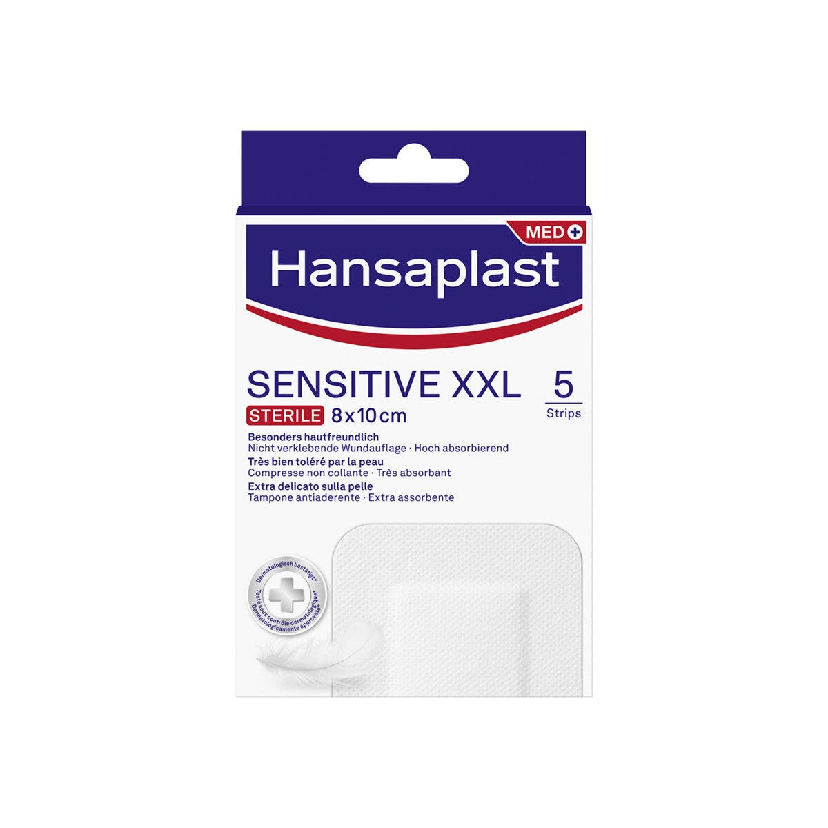 Hansaplast Apósitos Sensitive XXL, para heridas medianas y grandes, 8 x 10 cm, 5 unidades