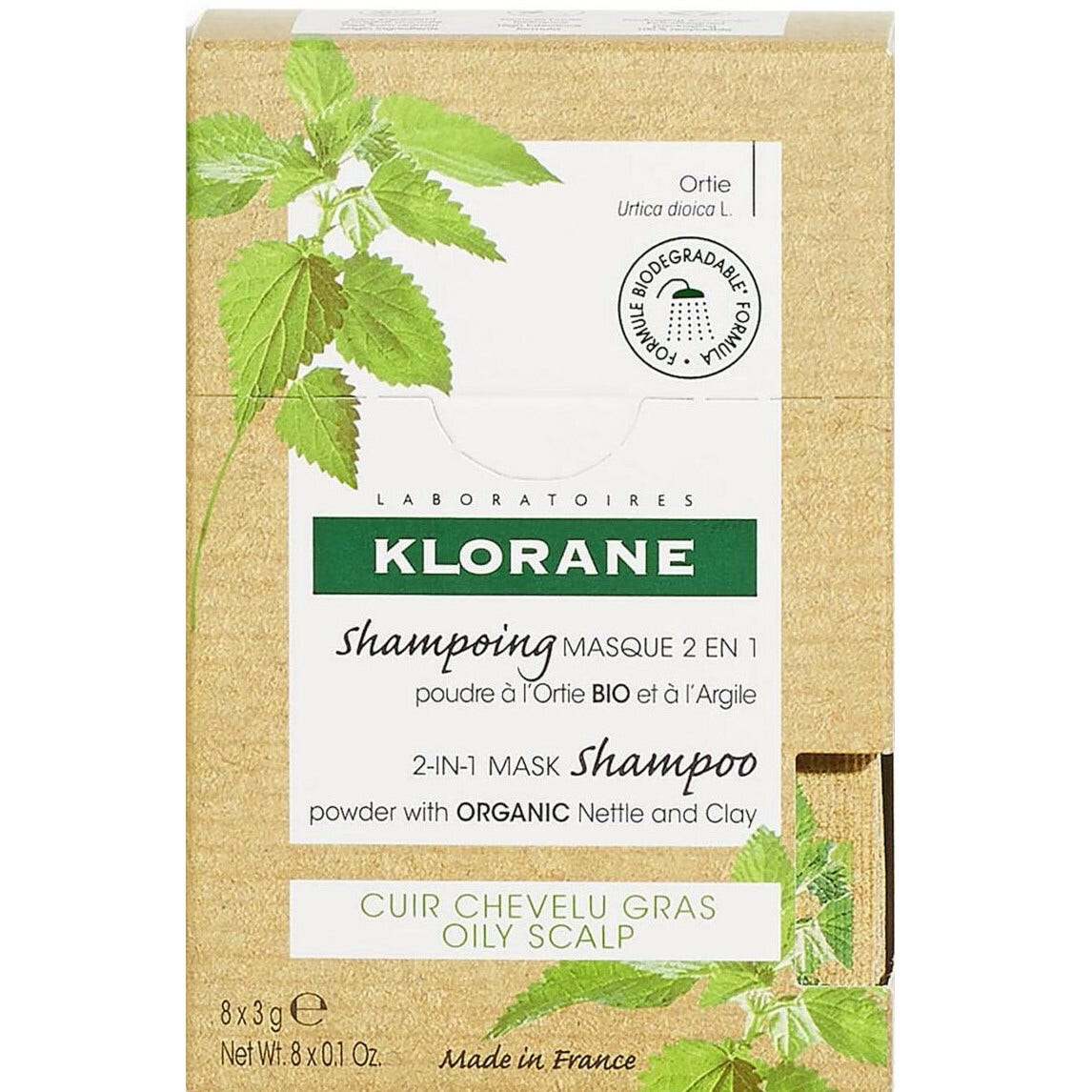 Klorane Shampoo Maschera Lavante 2 In1 Polvere Ortica E Argilla Bio Cuoio Capelluto Grasso 8X3g