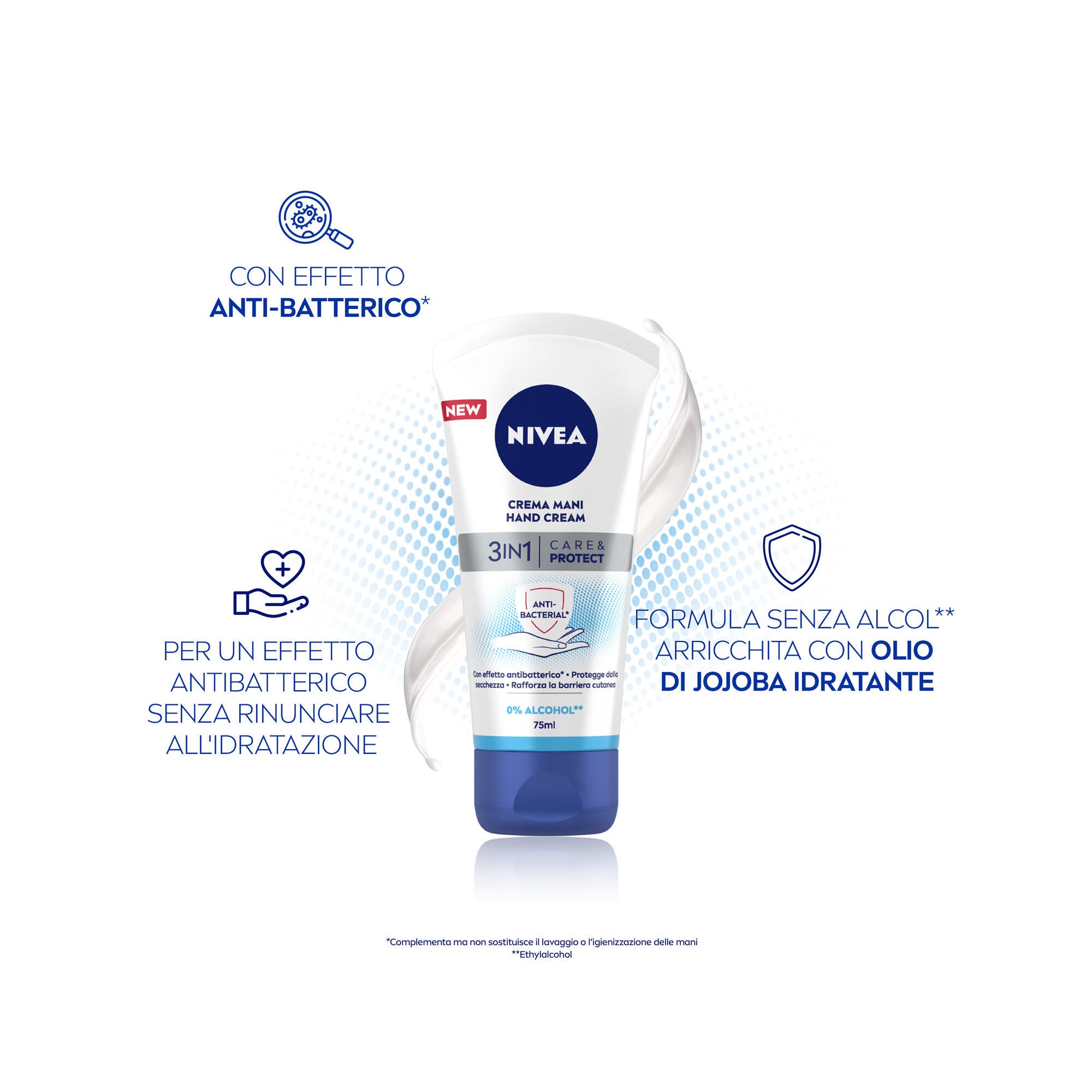Nivea Crema de manos 3 en 1 Care & Protect con efecto antibacteriano Crema antibacteriana para manos 75 ml