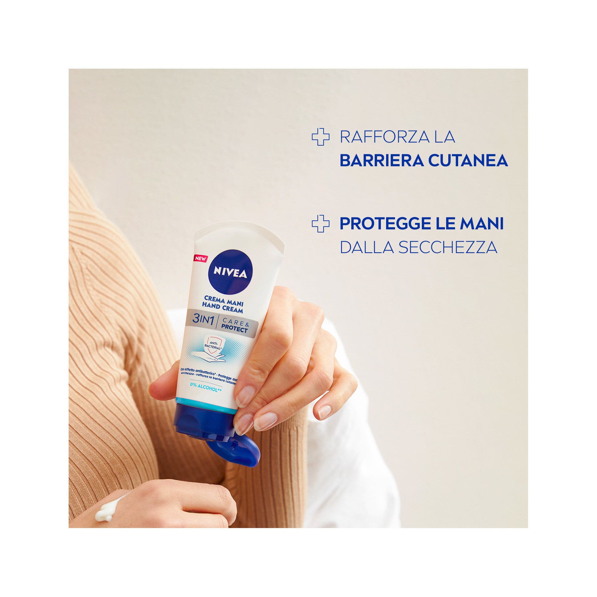 Nivea Crema de manos 3 en 1 Care & Protect con efecto antibacteriano Crema antibacteriana para manos 75 ml