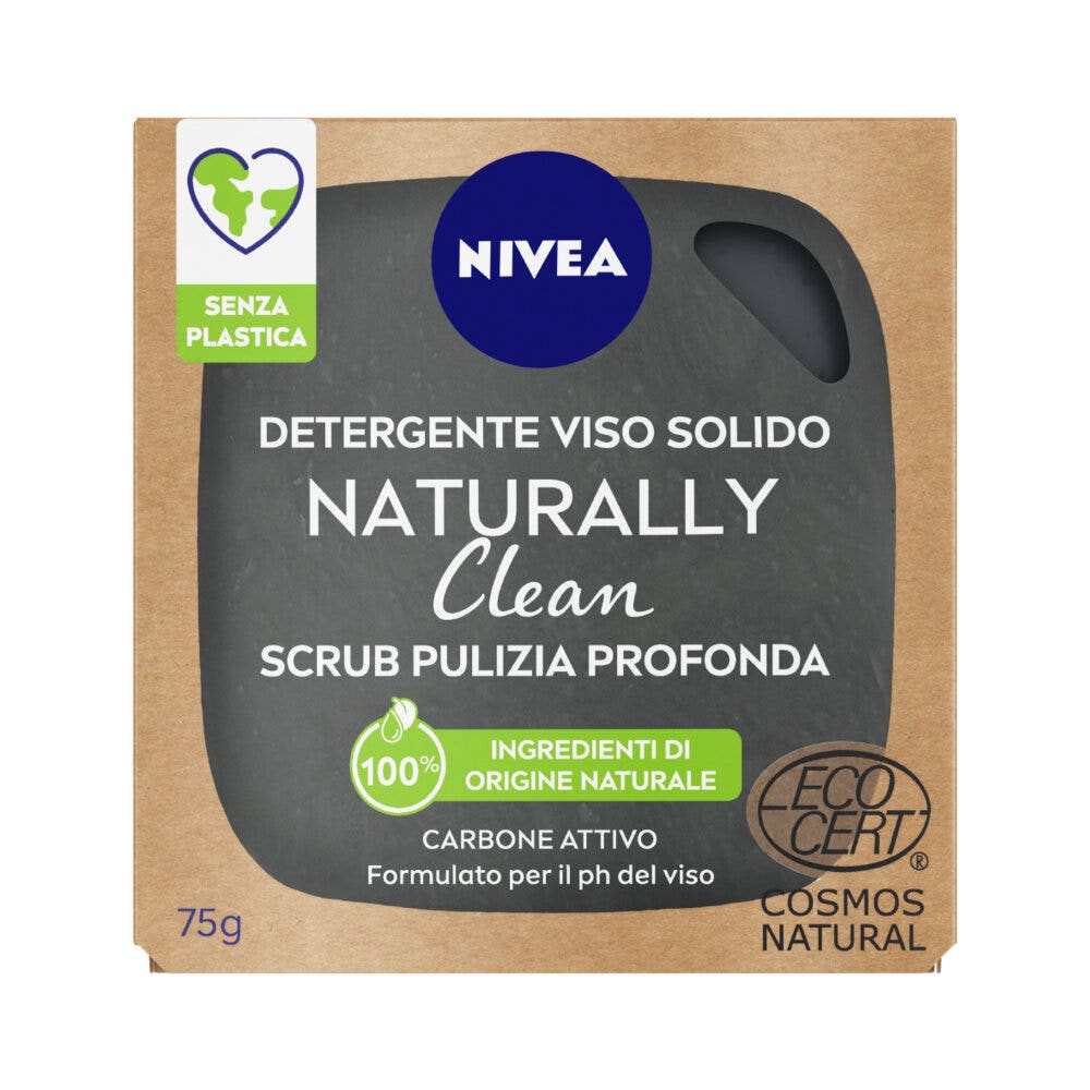 Nivea Naturally Clean Exfoliante facial sólido de limpieza profunda, exfoliante facial sólido 75 g
