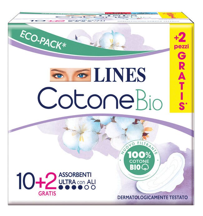 Lines Algodón Orgánico 12 Compresas Ultra con Alas