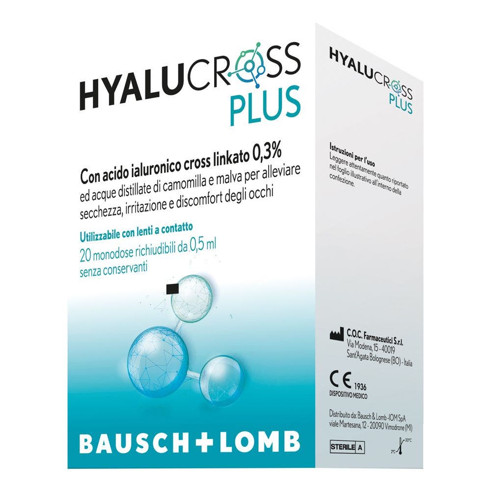 Hyalucross Plus Gotas Oculares para los Ojos, 20 viales monodosis
