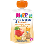 Hipp Puré de frutas manzana, melocotón y plátano con galletita 90 ml 6 meses+