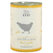 Barf Menu Completo Comida húmeda picada de pollo con boniatos y espárragos para perros, lata de 400 g