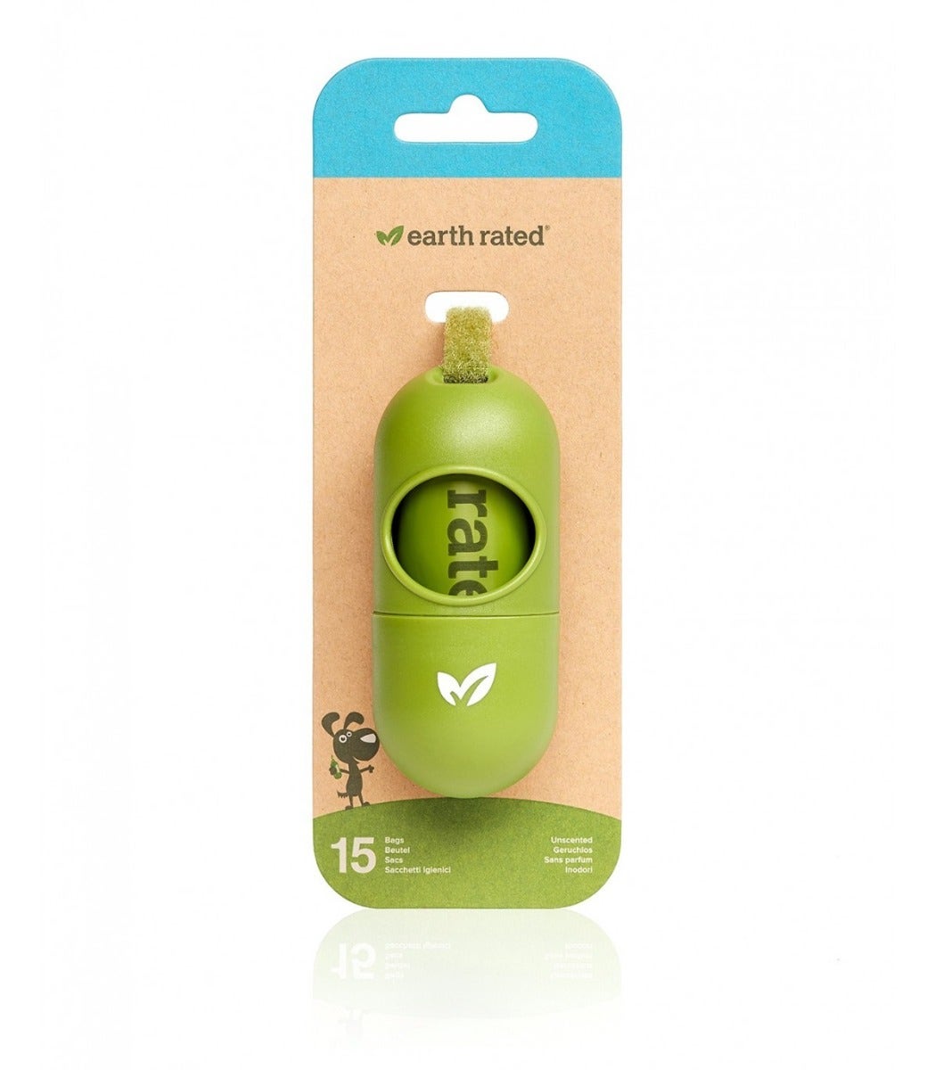 Dispensador Earth Rated con bolsas biodegradables sin aroma, 1 rollo x 15 bolsas