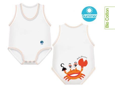 J Bimbi Body Neonato 0-36 Mesi In Fresco Cotone Biologico Fantasia Granchio