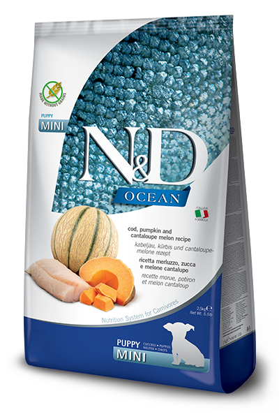 Farmina N&D Ocean Bacalao y Calabaza para Perros Cachorros de Tamaño Mini, Saco de 7 kg