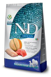 Farmina N&D Ocean Salmón y Bacalao para perros adultos de tamaño mediano y grande, saco de 12 kg