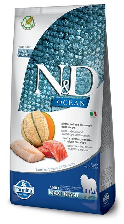 Farmina N&D Ocean Salmón y Bacalao para perros adultos de tamaño muy grande, saco de 12 kg