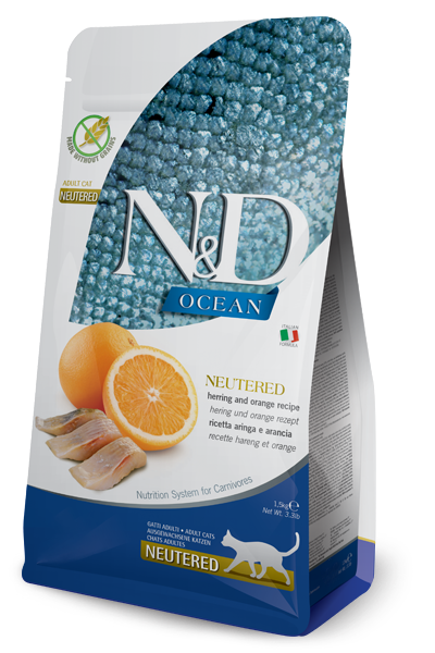 Farmina N&D Ocean Neutered Arenque y Naranja Gatos Adultos Esterilizados Bolsa 300 g