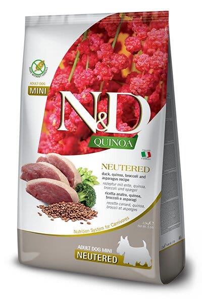 Farmina N&D Quinoa Dog Anatra Broccoli Asparagus Neutered Per Cani Adulti Taglia Mini Sacco 7kg