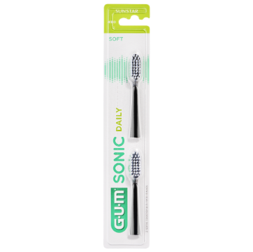 Gum Sonic Daily Cepillo de dientes recargable con batería, cabezales de repuesto negros, 2 unidades