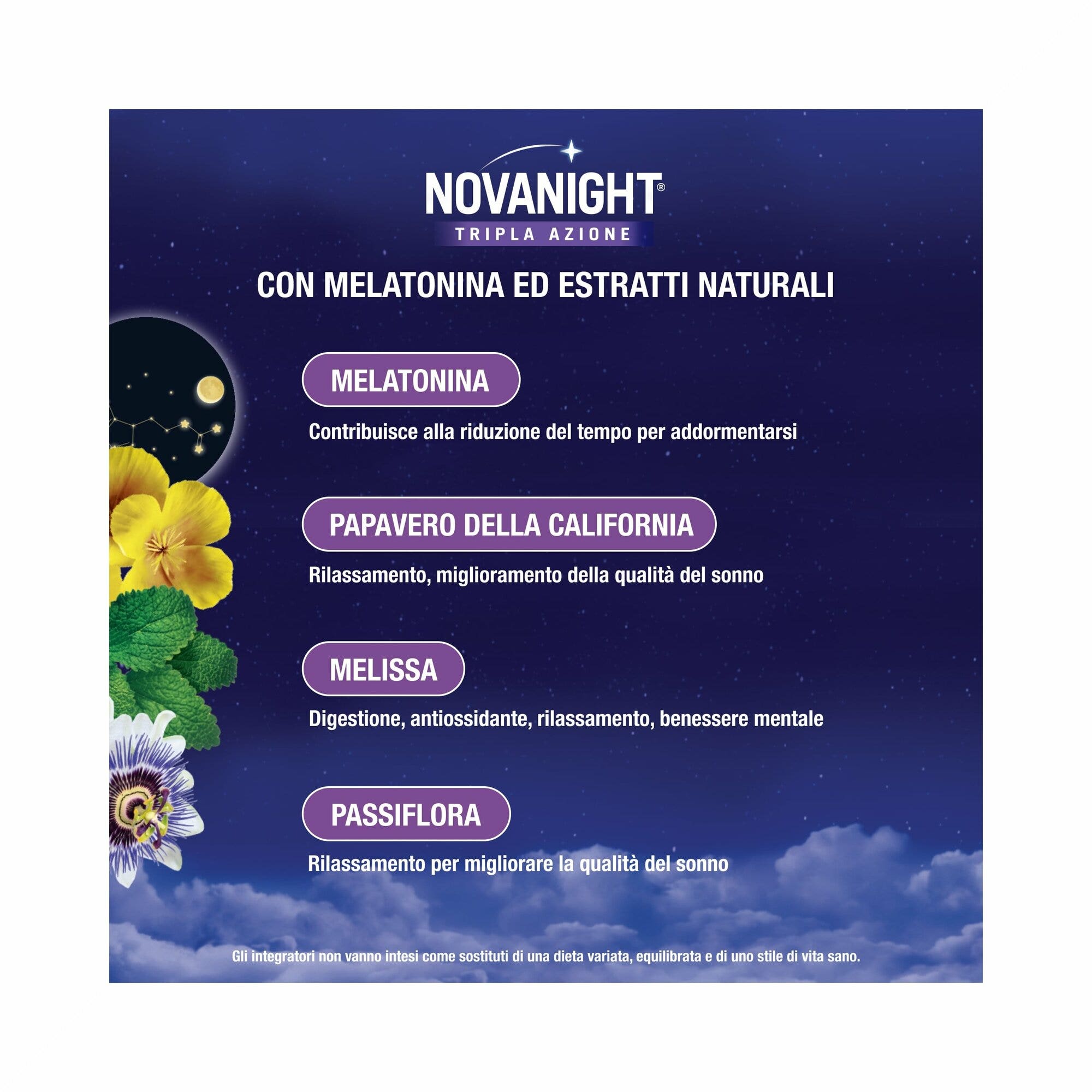 Novanight Triple Acción con melisa y melatonina para dormir sin gluten, 60 comprimidos
