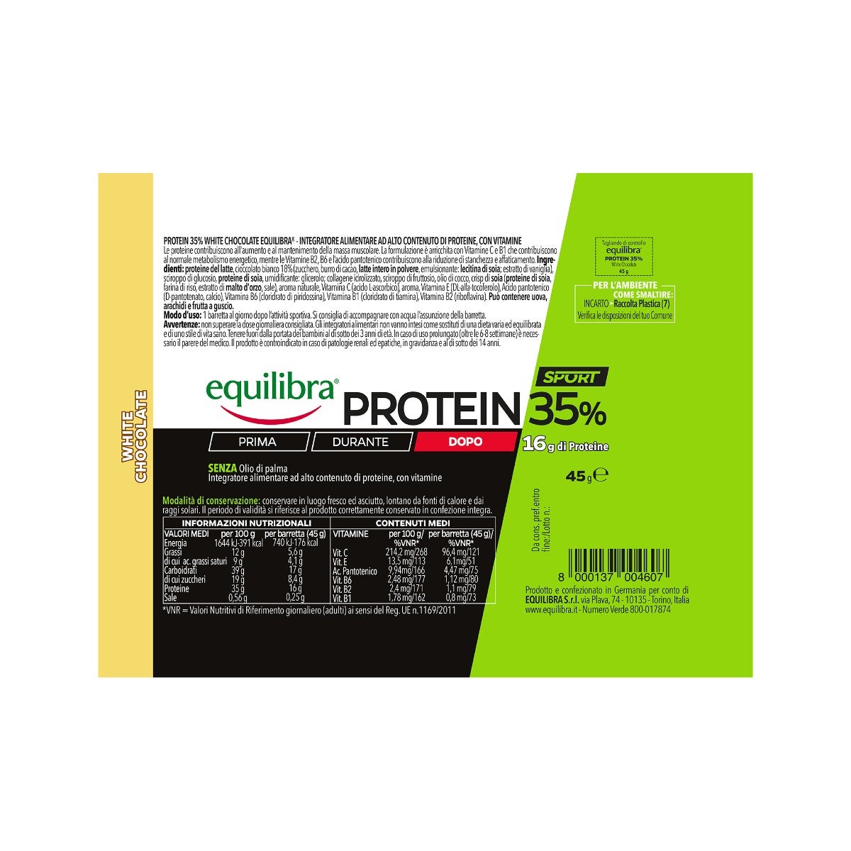 Equilibra Protein 35% Barretta White Chocolate 45g
