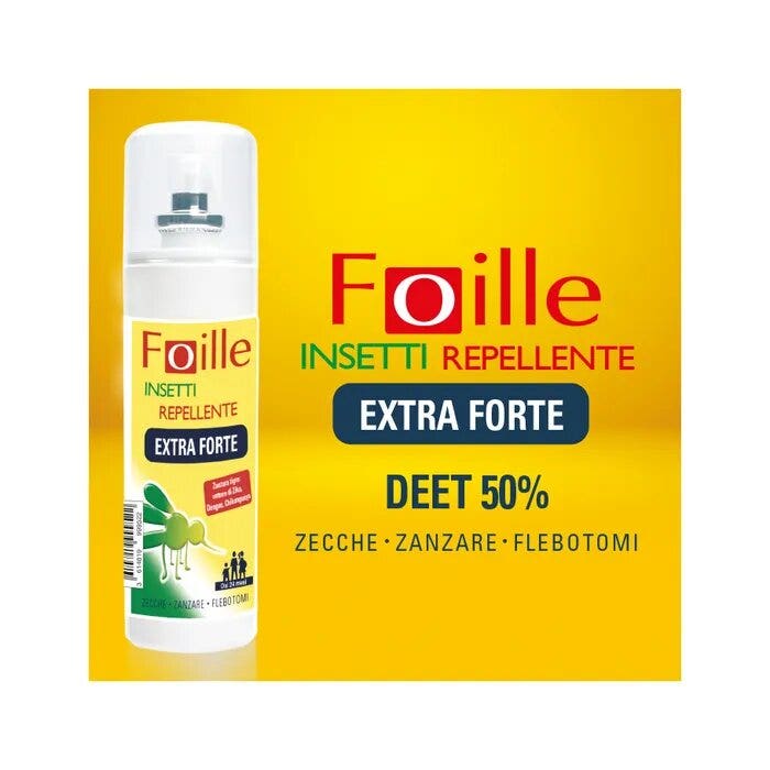 Foille Insetti Repellente Extra Forte Deet 50%, Spray anti zanzare, zecche e flebotomi 100ml