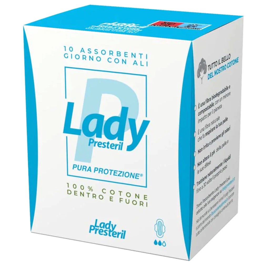 Lady Presteril 10 compresas de día de algodón con alas plegadas