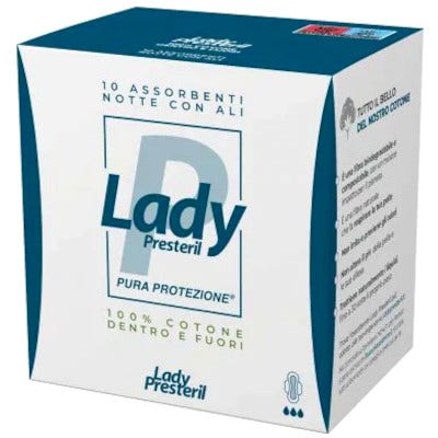 Lady Presteril 10 compresas nocturnas de algodón con alas plegadas
