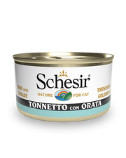 Schesir Atún con dorada, comida húmeda para gatos adultos, lata de 85 g