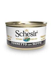 Schesir Atún con sepia, comida húmeda para gatos adultos, lata de 85 g