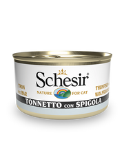 Schesir Atún con lubina, comida húmeda para gatos adultos, lata de 85 g