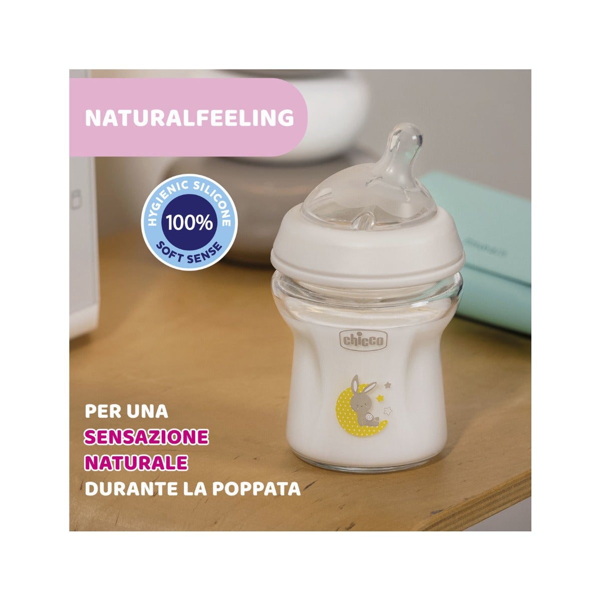 Chicco Biberón de cristal Natural Feeling Flujo lento 0 meses+ 150 ml