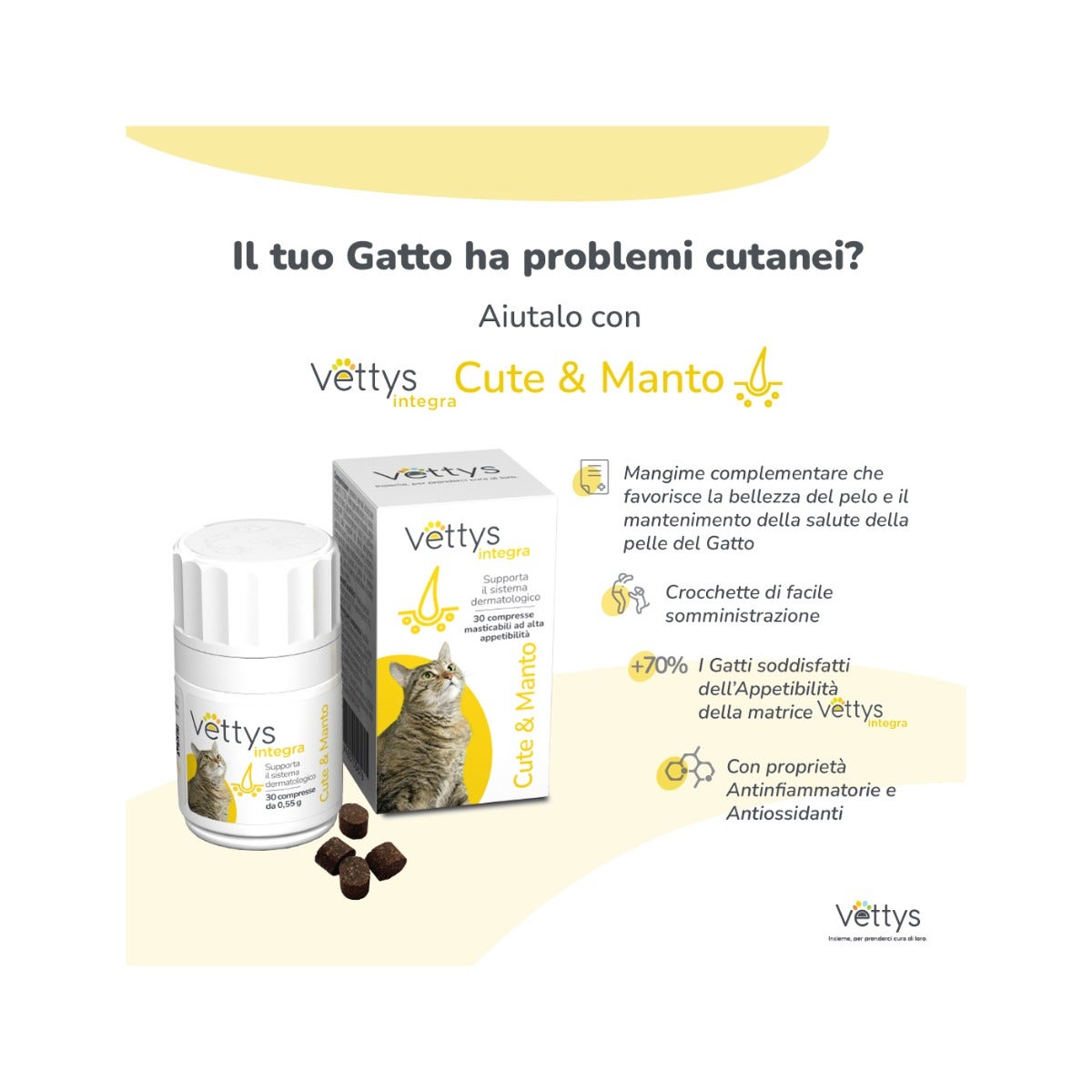 Vettys Integra Cute&Manto Per Gatti 30 Compresse