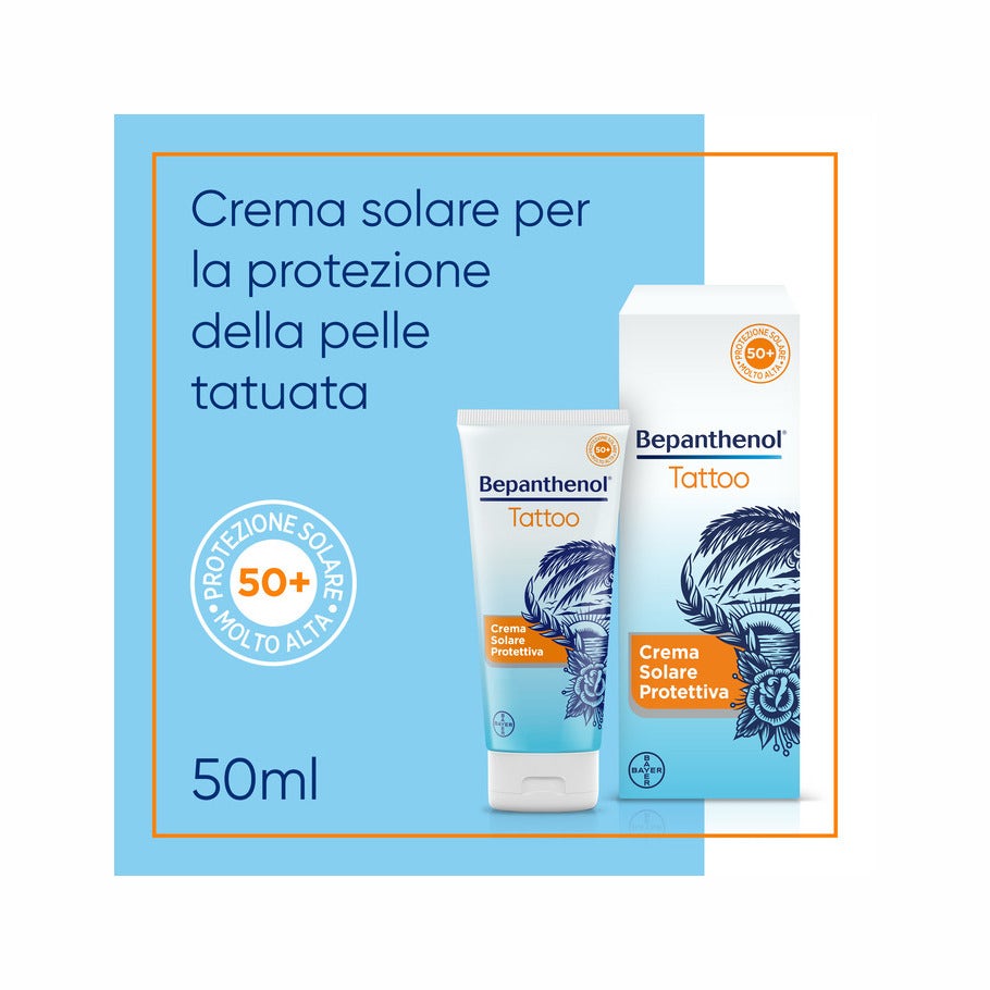 Bepanthenol Tattoo Crema de protección solar muy alta SPF50+ para tatuajes con pantenol 50 ml