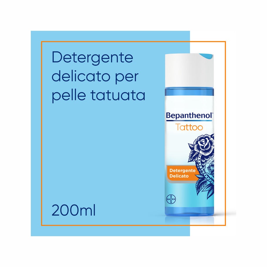 Bepanthenol Tattoo Detergente Delicato per Tatuaggi con Pantenolo Gel Senza Sapone 200ml