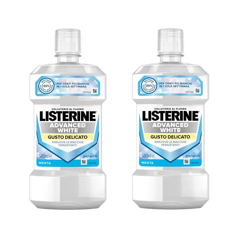 Listerine Advanced White Enjuague bucal sabor suave, pack de 2 x 500 ml