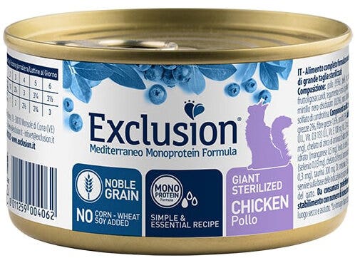 Exclusion Mediterraneo Noble Grain Gato Adulto Esterilizado con Pollo Lata 85 g
