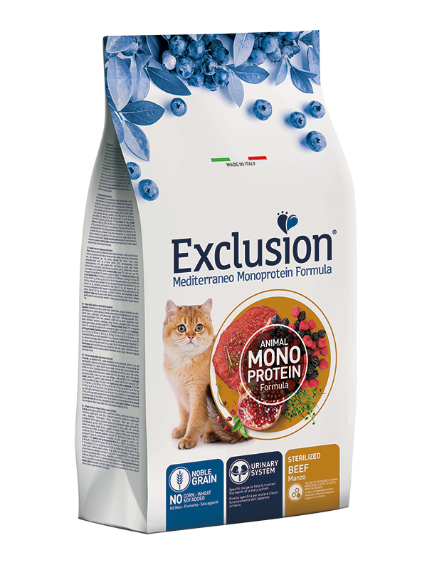 Exclusion Mediterraneo Monoprotein Noble Grain Croquetas de ternera para gatos esterilizados, 300 g