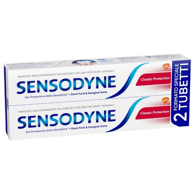 Sensodyne Classic Protection, pasta dental diaria para dientes sensibles con flúor, 2 x 75 ml