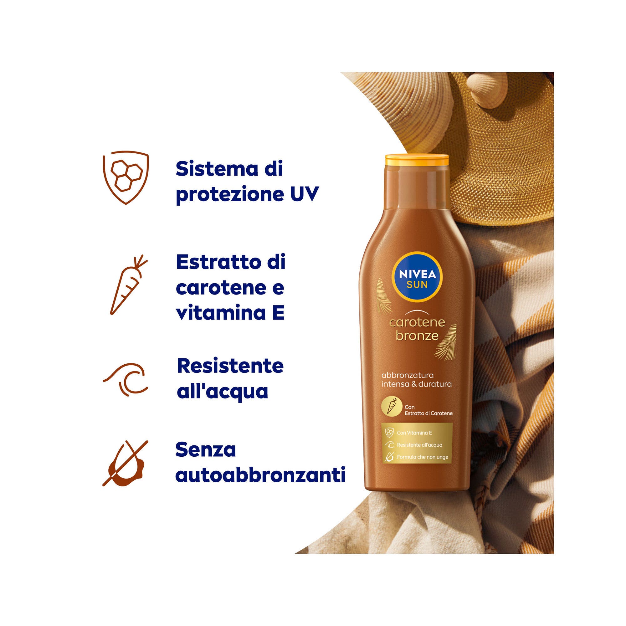 Nivea Sun Latte Solare Carotene Bronze Fp6 Crema Solare Abbronzante Fp6 Per Una Pelle Dorata 200ml
