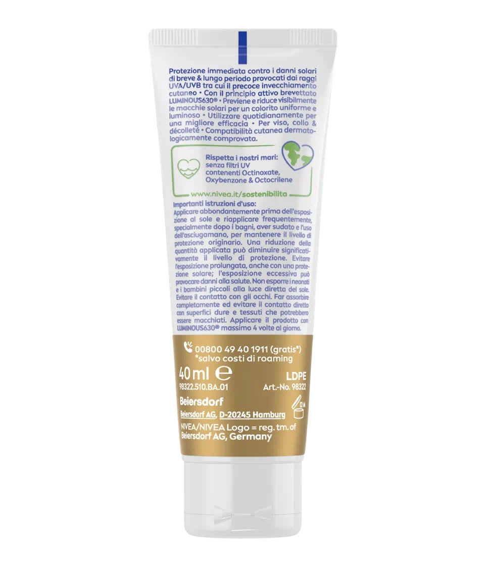 Nivea Sun Fluido Solare UV Viso Anti Macchie Luminous 630 SPF 50 40ml