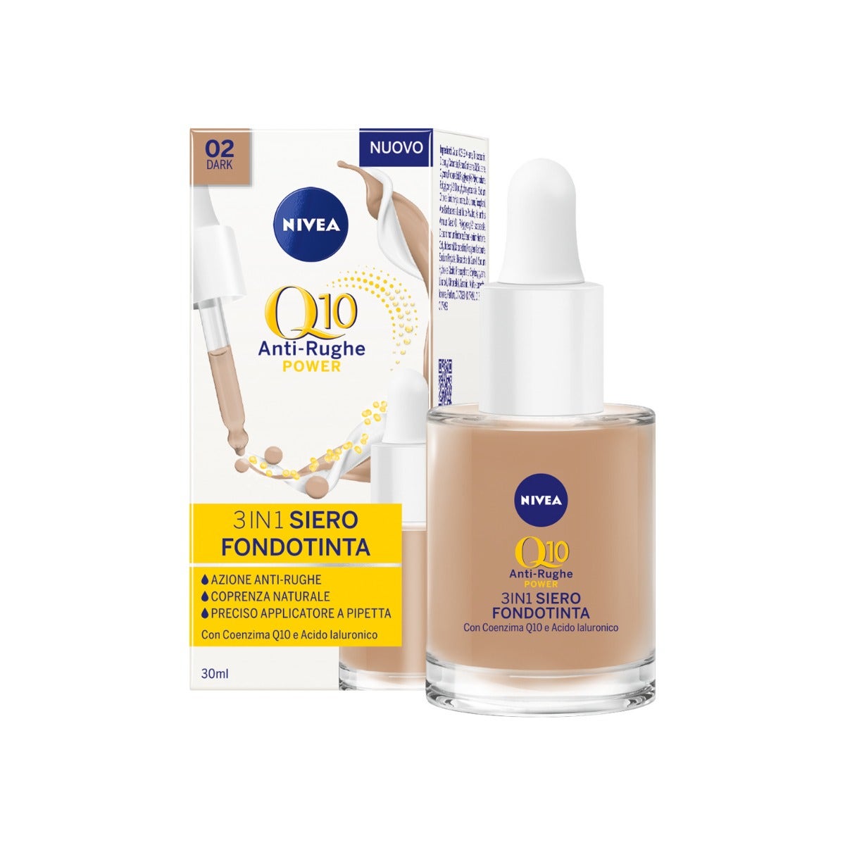 Nivea Q10 Power Antirrasgas 3 en 1: Suero y Base de Maquillaje Dark 30 ml