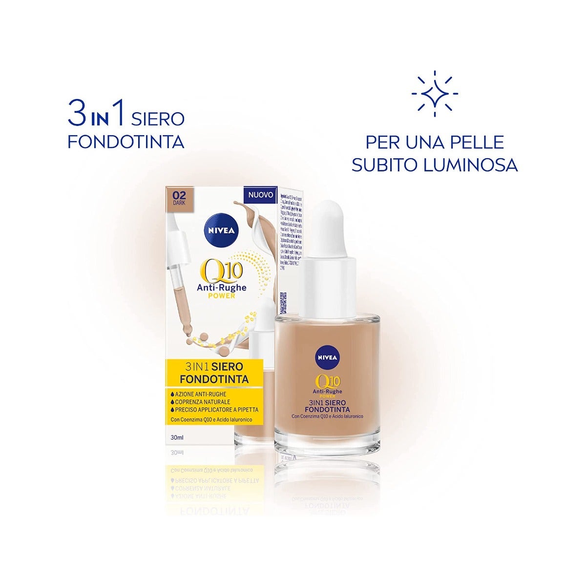 Nivea Q10 Power Antirrasgas 3 en 1: Suero y Base de Maquillaje Dark 30 ml