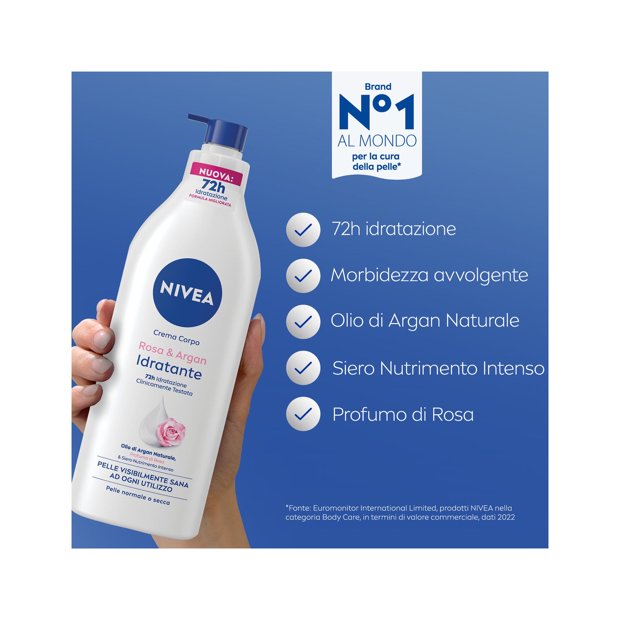Nivea Crema Corporal Hidratante Rosa y Argán, 72 h de hidratación, con aroma a rosa, 500 ml