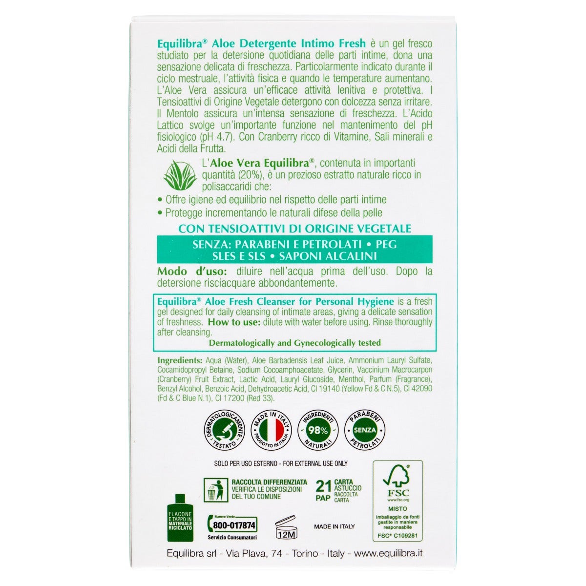Equilibra Aloe Detergente Intimo Fresh 200ml