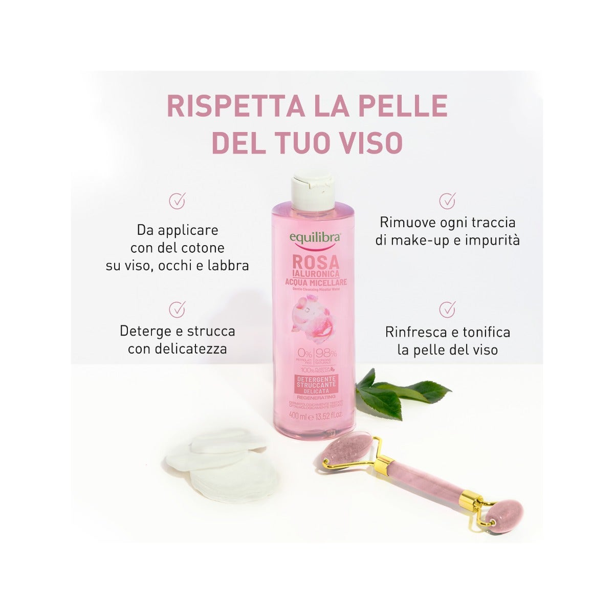 Equilibra Rosa Ialuronica Acqua Micellare Detergente/Struccante Delicata 400ml