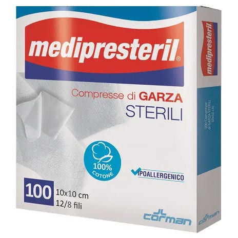 Medipresteril Compresas de gasa estériles 12/8 hilos 10x10 cm 100 unidades