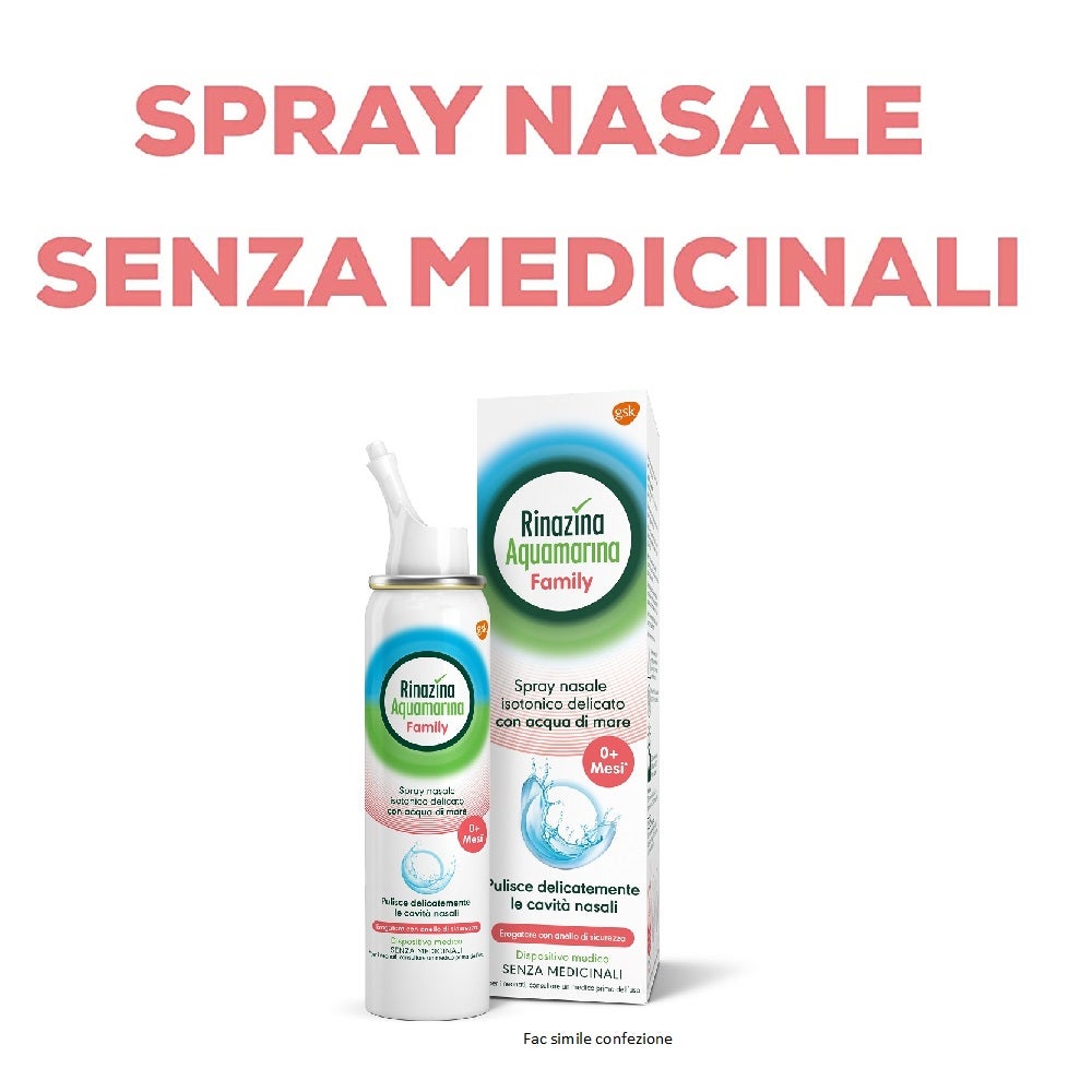 Rinazina Aquamarina Family Spray nasal isotónico con agua de mar para lavado nasal de bebés y adultos 100 ml