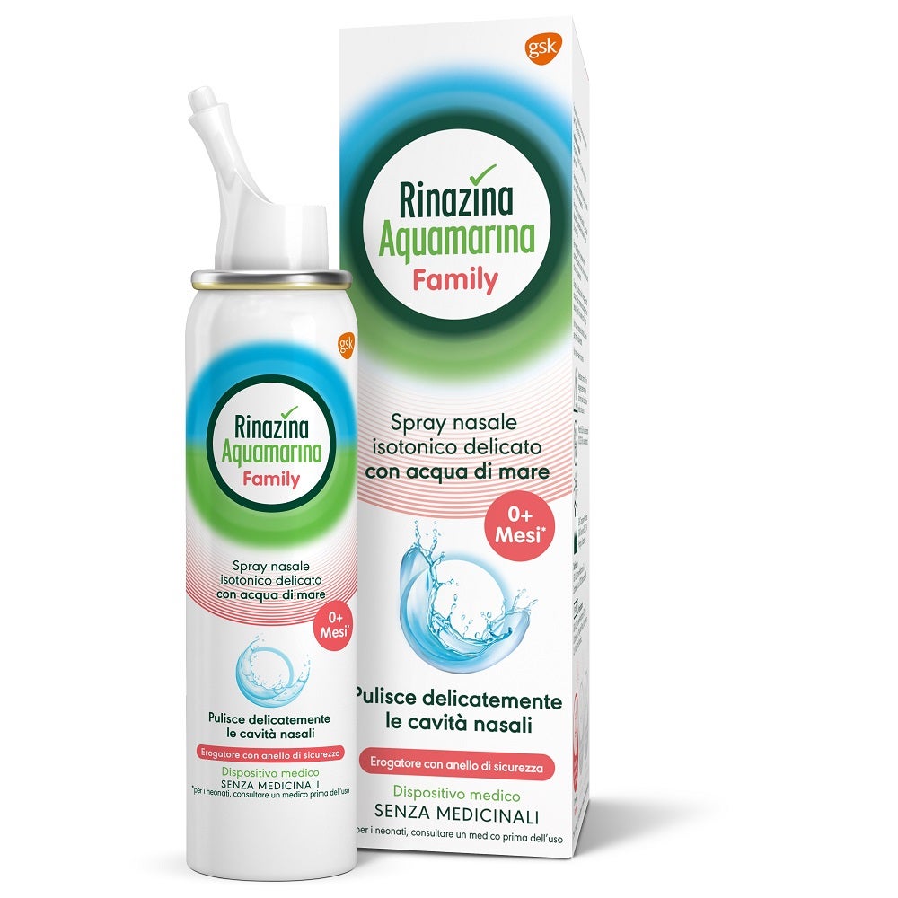Rinazina Aquamarina Family Spray nasal isotónico con agua de mar para lavado nasal de bebés y adultos 100 ml