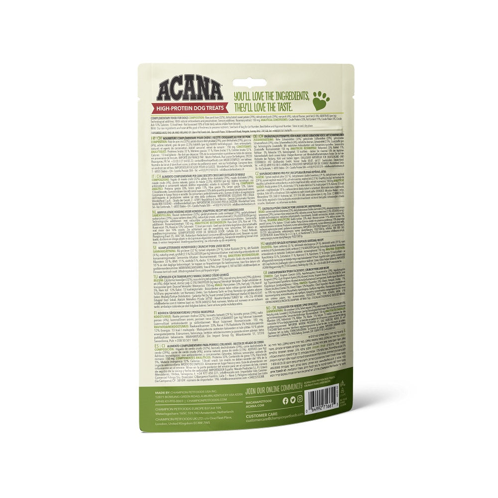 Acana Cane High Protein Dog Treats Crunchy Ricetta Fegato di Maiale Busta 100g