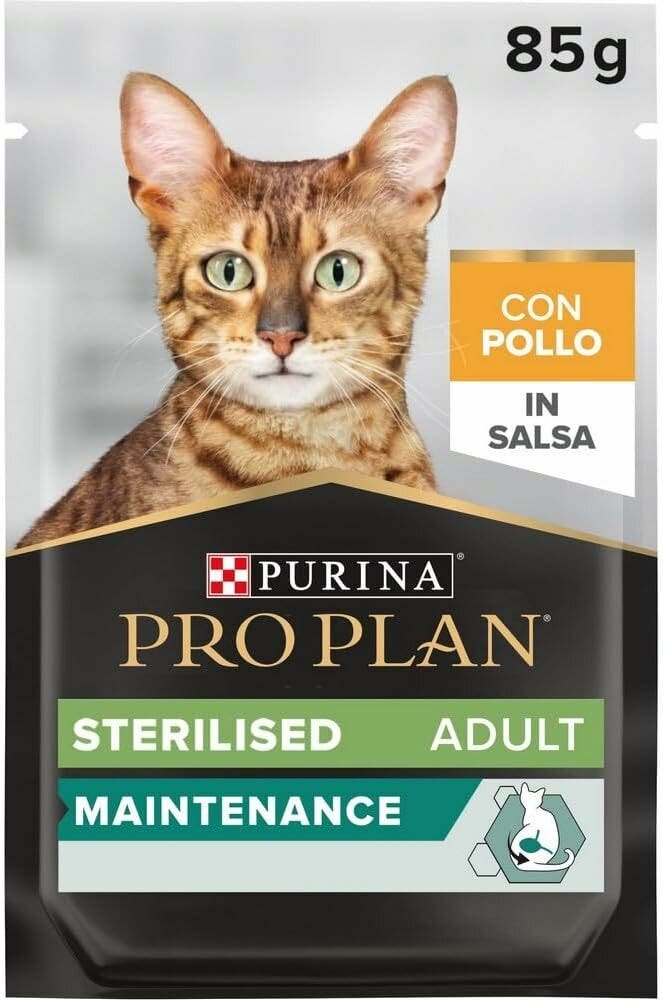 Purina Pro Plan Maintenance Trozos en salsa con pollo para gatos adultos esterilizados, bolsa de 85 g