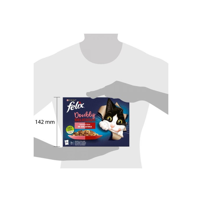 Purina Felix Le Ghiottonerie ternera/pavo/salmón/trucha, comida húmeda para gatos adultos, bolsa de 12 x 85 g