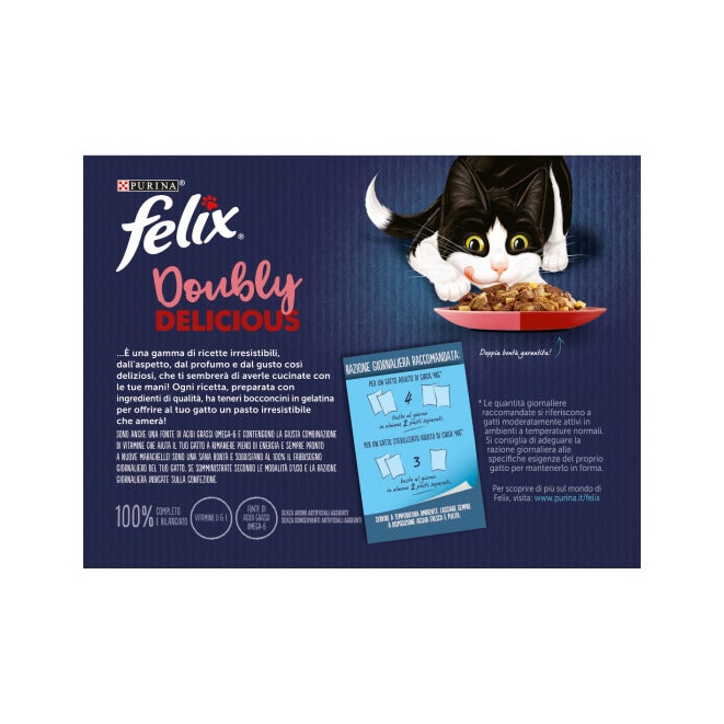 Purina Felix Le Ghiottonerie ternera/pavo/salmón/trucha, comida húmeda para gatos adultos, bolsa de 12 x 85 g
