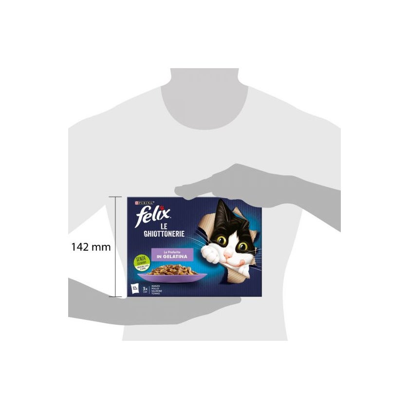 Purina Felix Le Ghiottonerie Sabor a ternera/pollo/salmón/atún Comida húmeda para gatos adultos Bolsa de 12 x 85 g