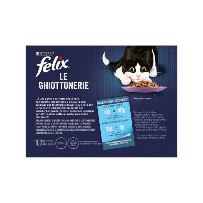 Purina Felix Le Ghiottonerie Sabor a ternera/pollo/salmón/atún Comida húmeda para gatos adultos Bolsa de 12 x 85 g